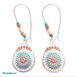 New! Western Boho‎ Dangle Beaded Silver Tone Earrings